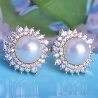 7603300001 Fashion Copper  Rhinestone Small Flower Earrings 23Colores