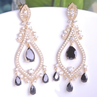 7603300007 Fashion Copper  Zircon Flower Earrings 2 Colores